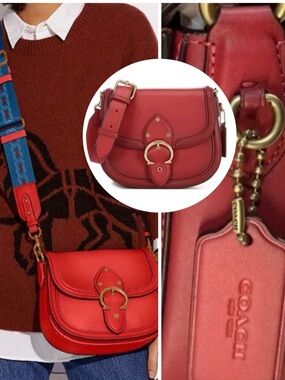 🆕 COACH Beat Glovetanned Leather Saddle Bag, in Candy Apple Red. BNIB & Fierce!